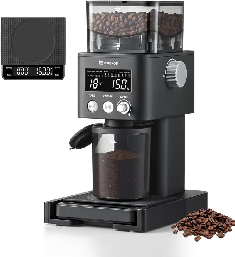 MOKKOM Coffee Grinder with Removable Coffee Scale, Anti-static Conical Burr Coffee Bean Grinder, 31 Precise Settings for Espresso/Drip/Pour Over/Cold Brew/French Press - Image 1